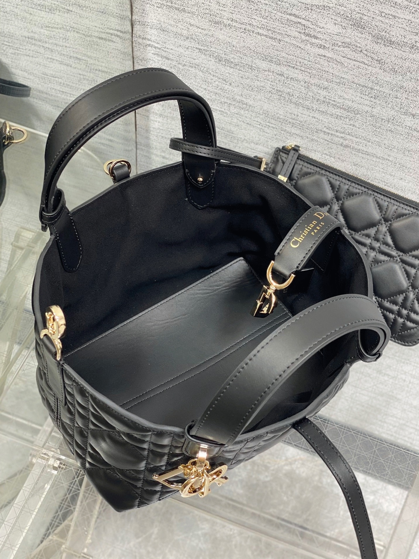 Dior Toujours Small Bag Replica in Black Macrocannage Calfskin