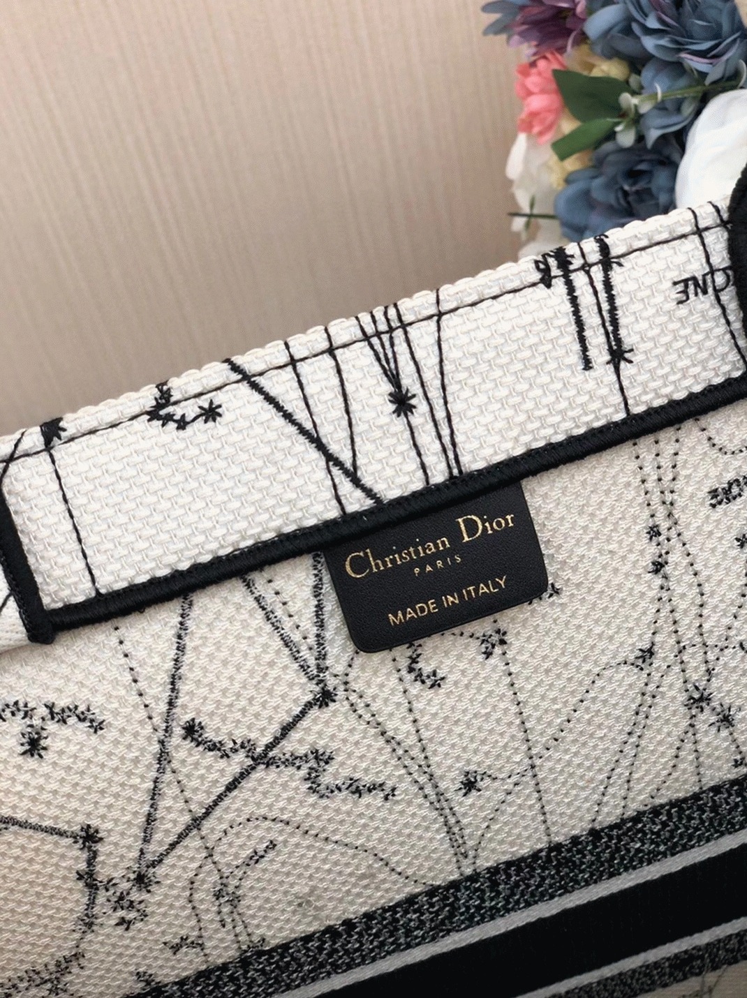 Dior Large Book Tote Bag Replica in Latte Zodiac Embroidery