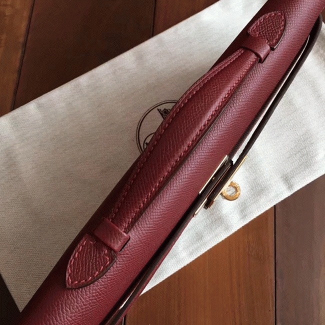 Bordeaux Epsom Fake Hermes Kelly Cut Clutch Sleek Purse