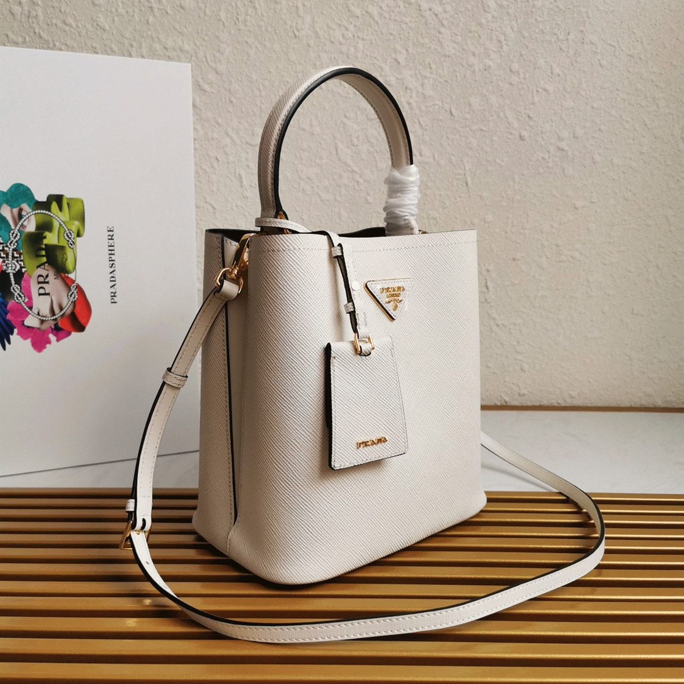 White Prada Medium Panier Bag Replica