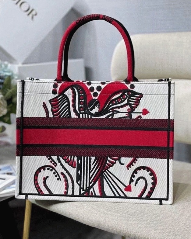Dior Medium Book Tote Bag Fake in Latte Multicolor Cupidon Embroidery
