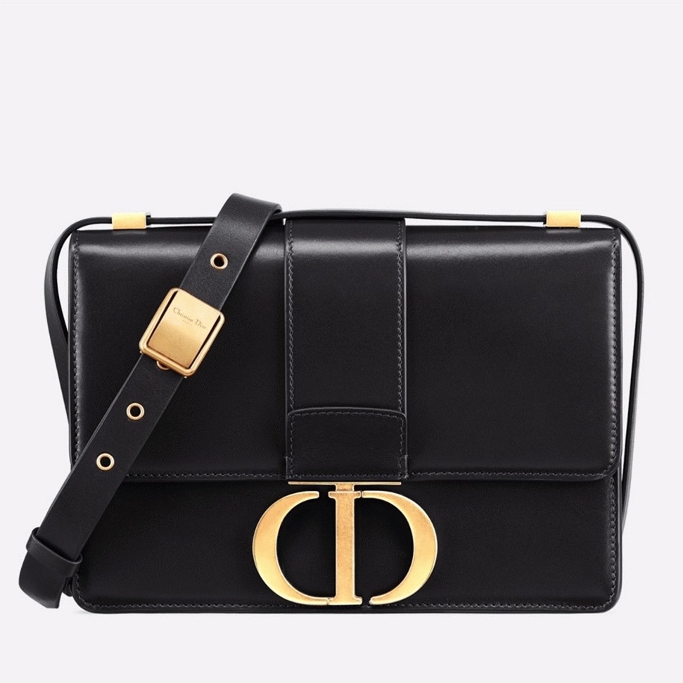 Dior 30 Montaigne Medium Bag Replica in Black Box Calfskin
