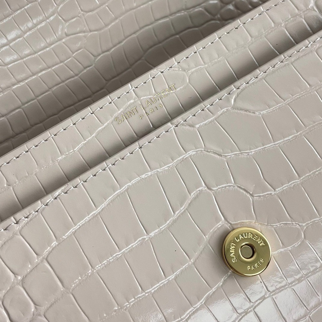 Fake Saint Laurent Sunset Medium Chain Bag Beige Crocodile-embossed Leather