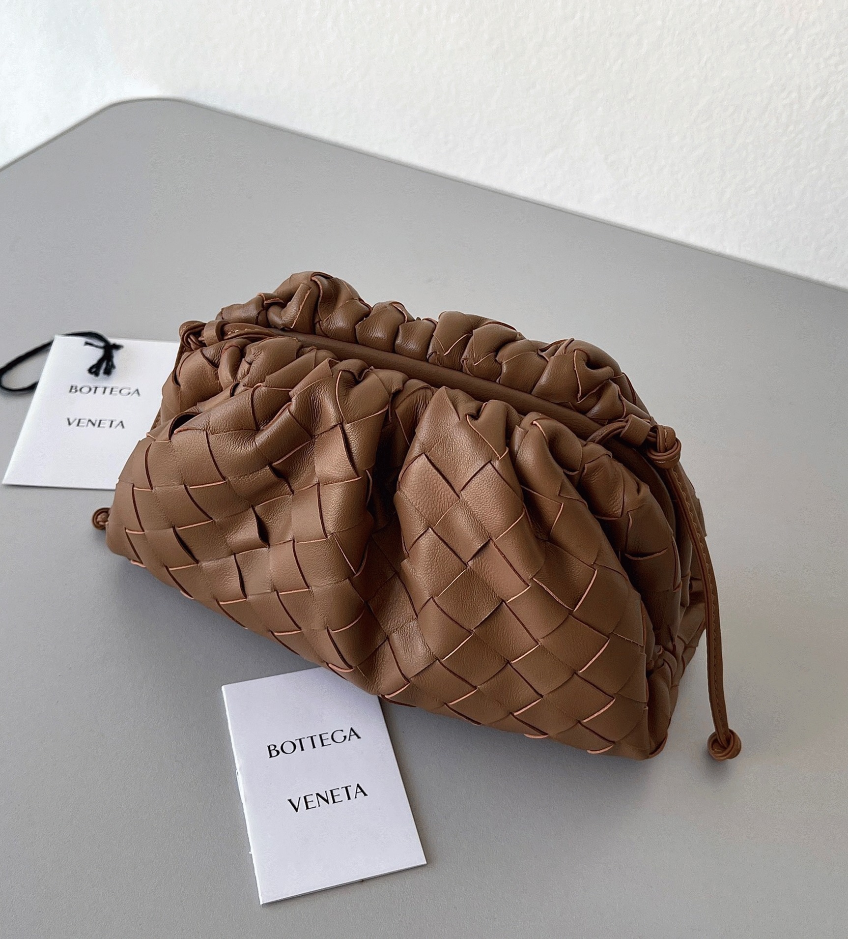 Replica Bottega Veneta Mini Pouch with Strap Caramel