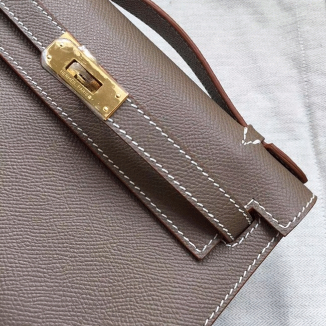 Etoupe Epsom Top Replica Hermes Kelly Pochette Mini Handbag