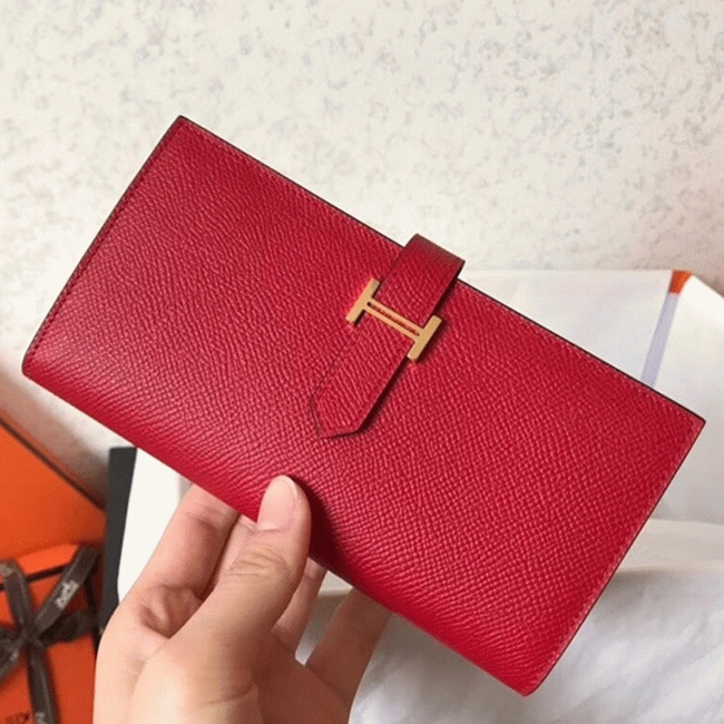 Red Epsom Fake Hermes Bearn Wallet