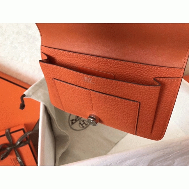 Black orange fake luxury Hermes Dogon duo wallet