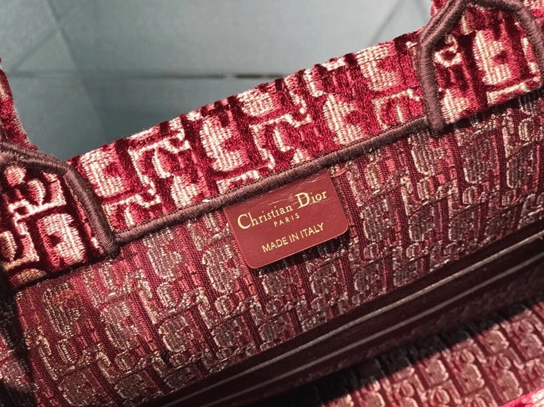 Dior Large Book Tote Bag Fake in Bordeaux Oblique Embroidered Velvet