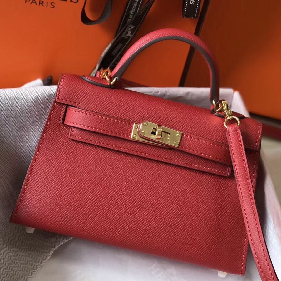 Hermes Kelly Mini II Bag Replica in Rouge Vif