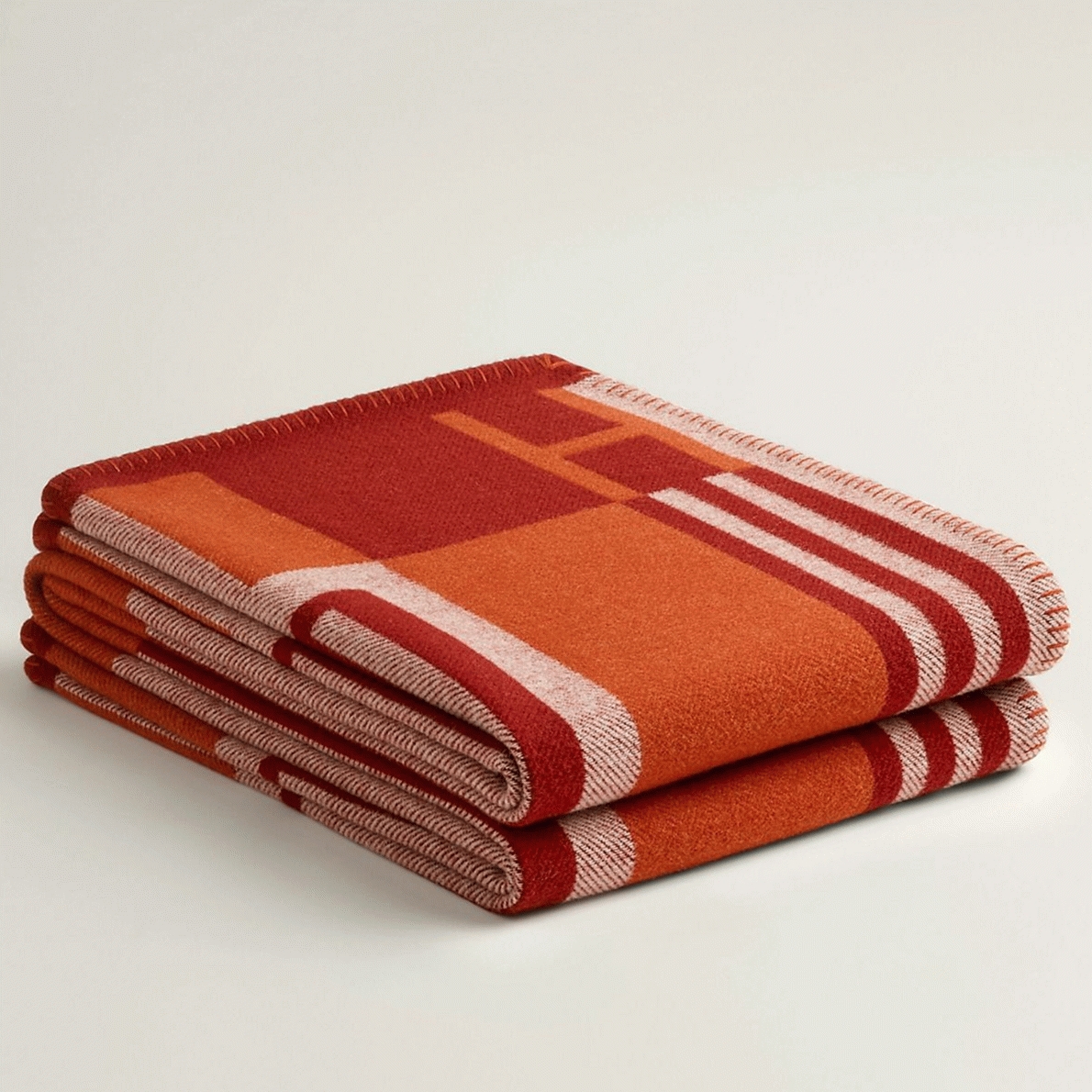 Fake Hermes Ithaque blanket in cuivre wool and cashmere