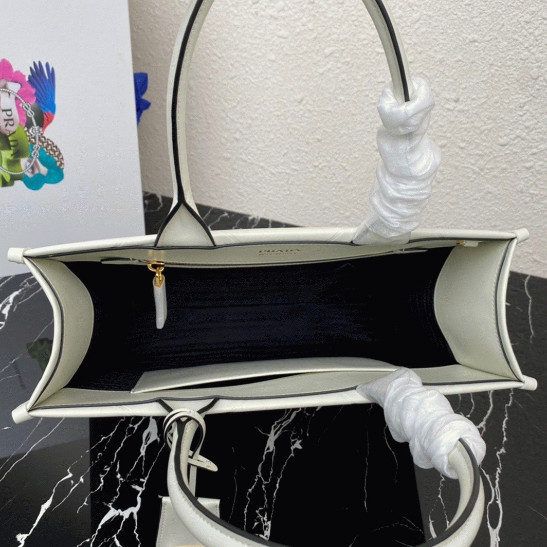 Prada Symbole Medium Bag Fake with Topstitching in White