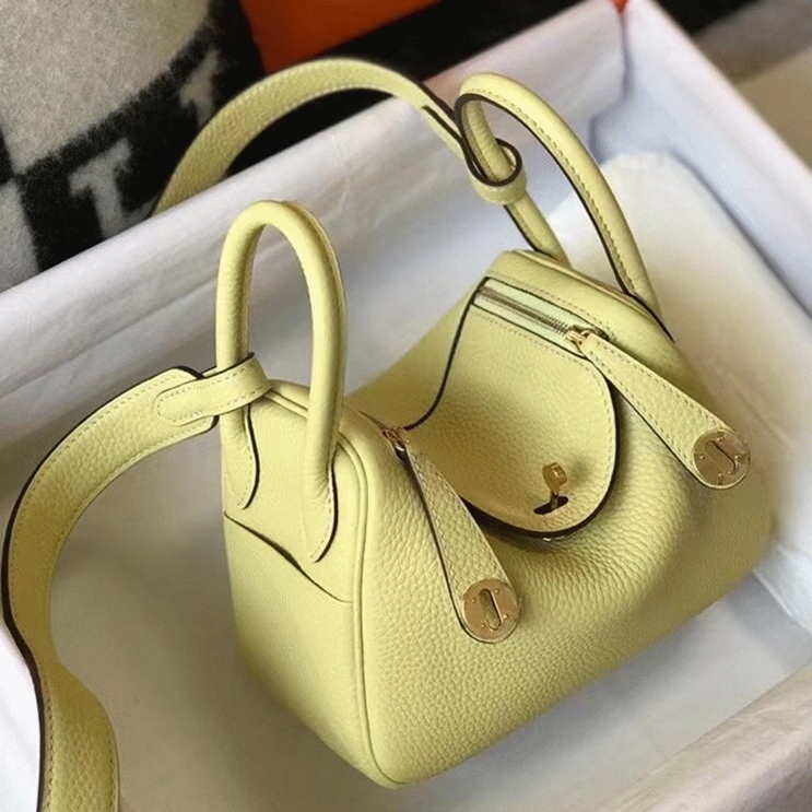 Replica Hermes Lindy Mini handbag in jaune poussin clemence leather