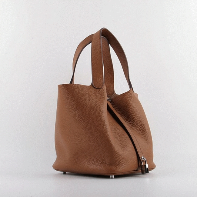 Brown faux luxury Hermes Picotin Lock handbag
