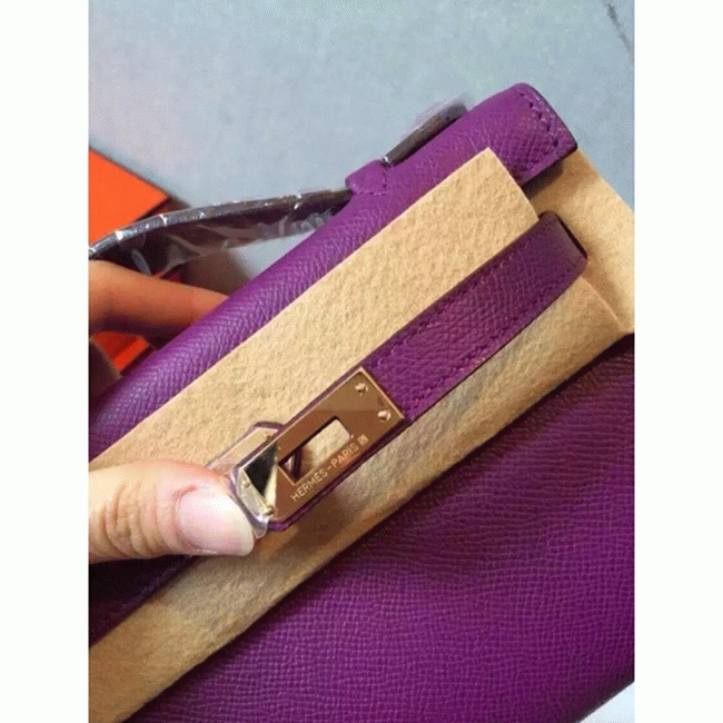 Cyclamen Epsom Knockoff Hermes Kelly Pochette Light Purple Clutch