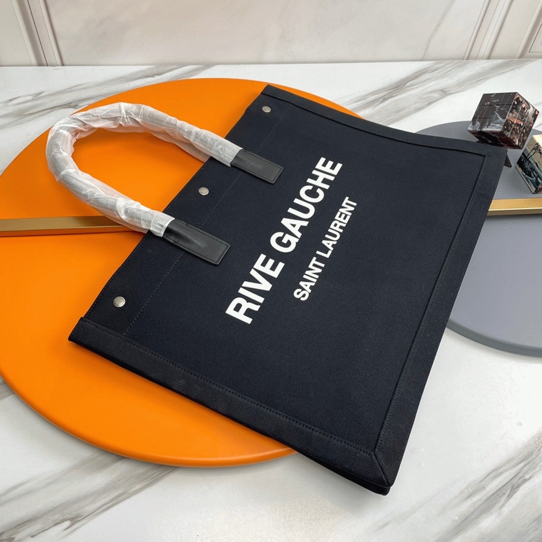 Replica Saint Laurent Rive Gauche Tote Bag Black Linen and Leather