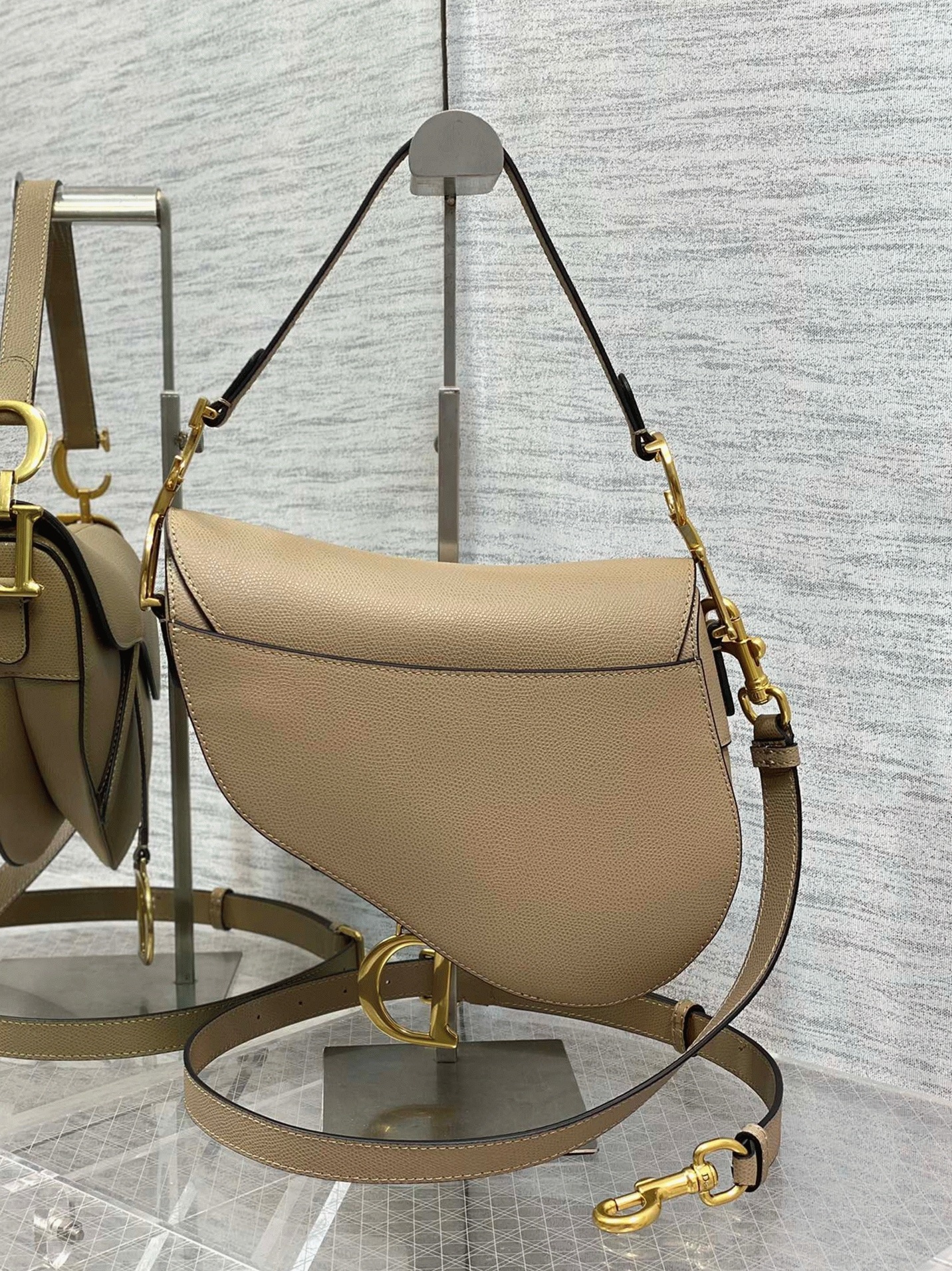 Dior Saddle Bag with Strap Replica in Sand Grained Calfskin