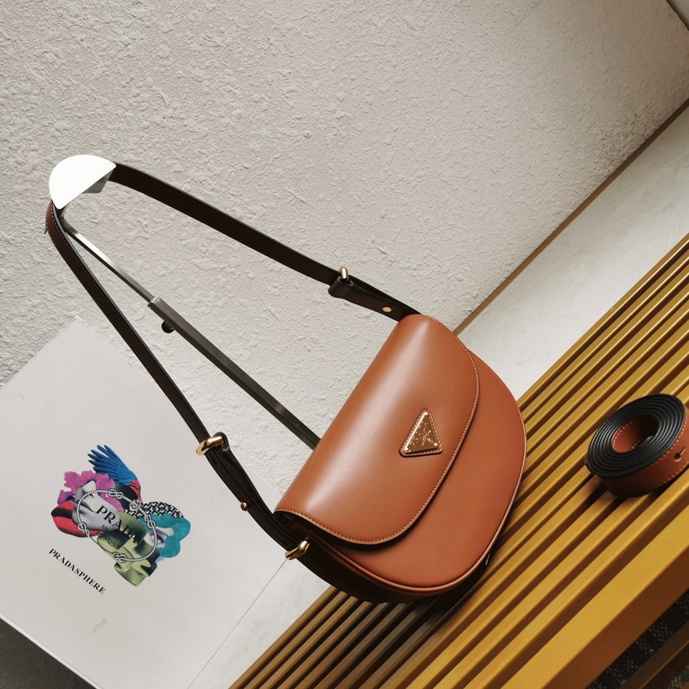 Brown Prada Arque Shoulder Bag with Flap Fake