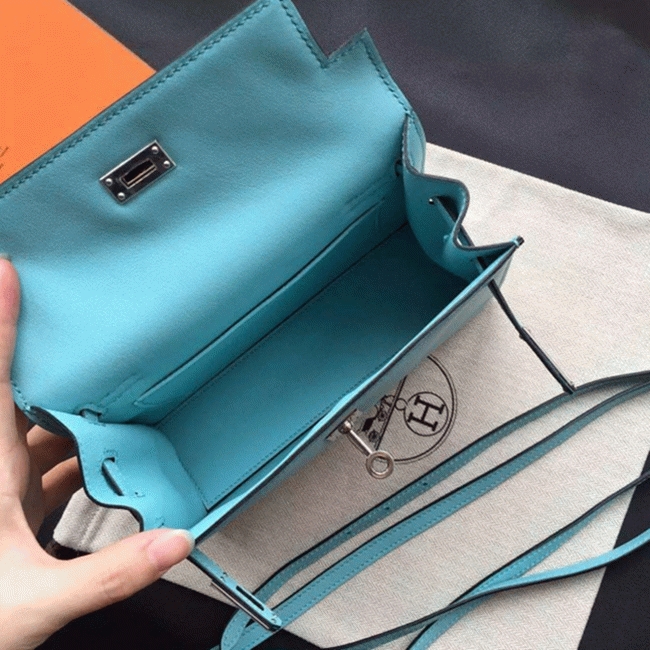 Celeste Swift Leather Fake Hermes Kelly Danse Light Blue Purse