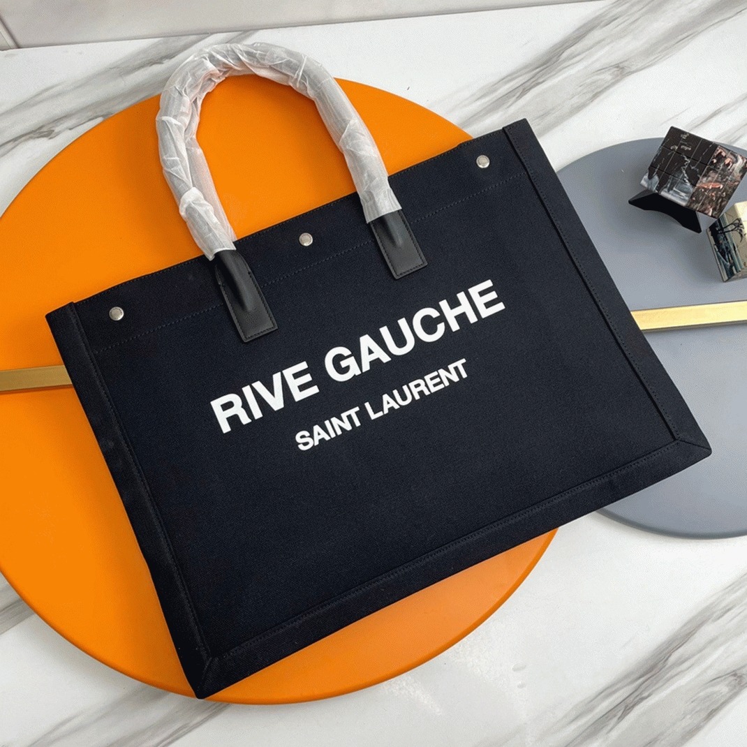 Replica Saint Laurent Rive Gauche Tote Bag Black Linen and Leather