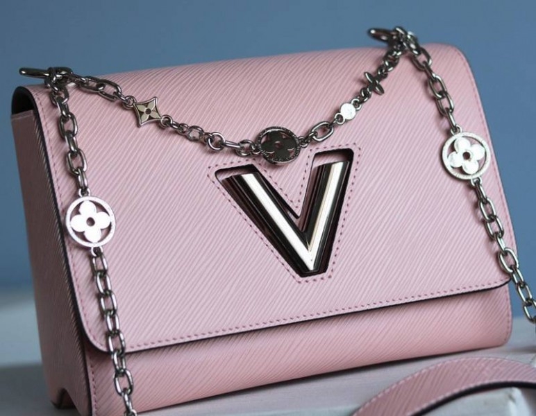 Louis Vuitton Epi Leather Twist MM With Flowers Jewels Chain Bag In Rose Bellerine Pink