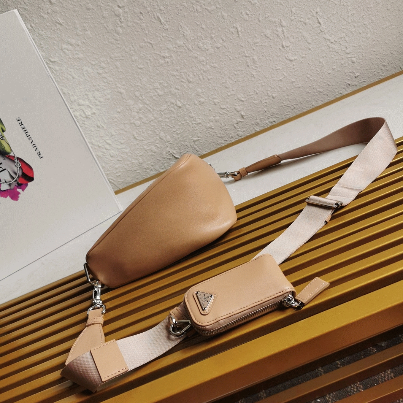 Prada Triangle Shoulder Bag Imitation in Beige