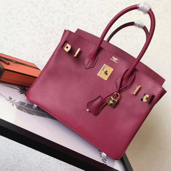 Ruby Tone Faux Designer Hermes Birkin 30cm Tote