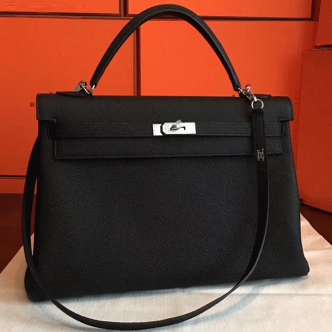 Black Clemence Replica Hermes Kelly Retourne 40cm Spacious Tote