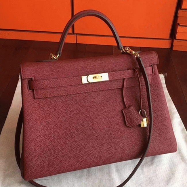 Bordeaux Clemence Replica Hermes Kelly 35cm Rich Color Bag