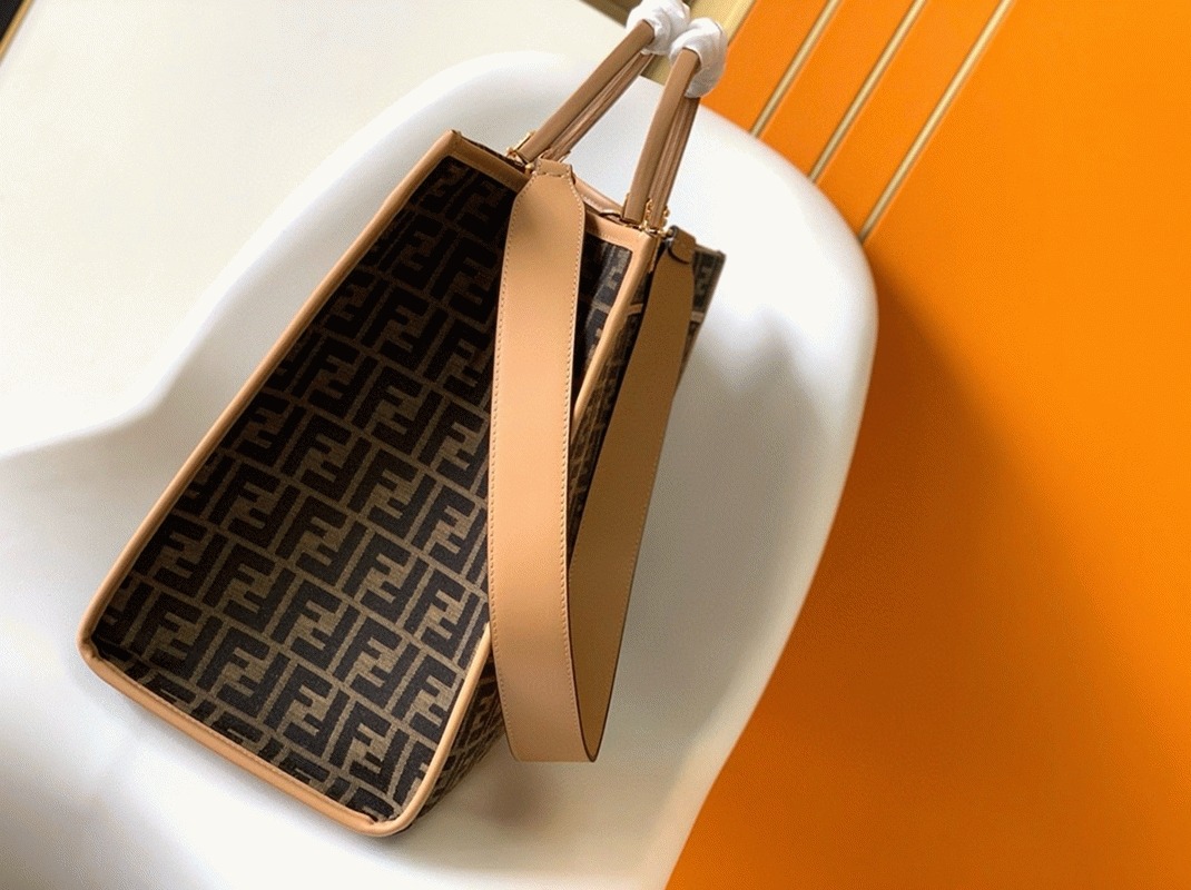 Top Quality Replica Fendi Sunshine Large Tote Bag in Brown FF Jacquard Fabric