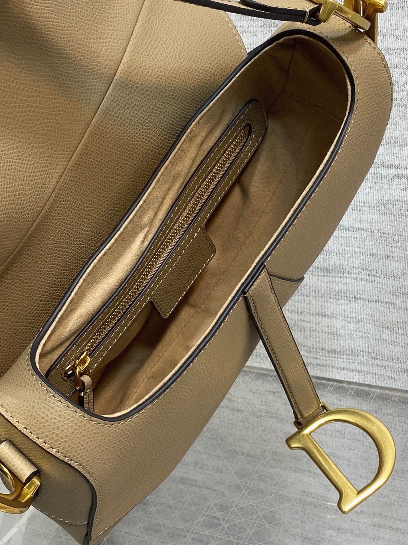Dior Saddle Bag with Strap Replica in Sand Grained Calfskin