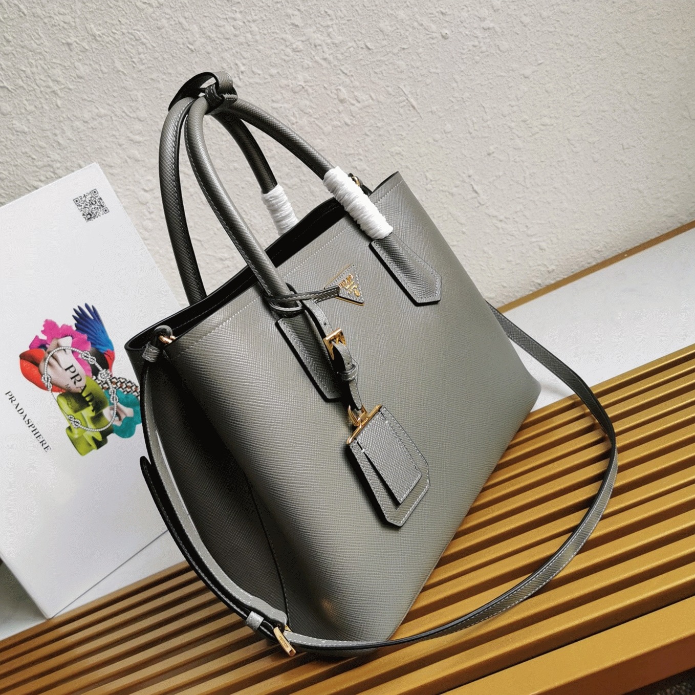 Grey Prada Double Medium Tote Bag Replica