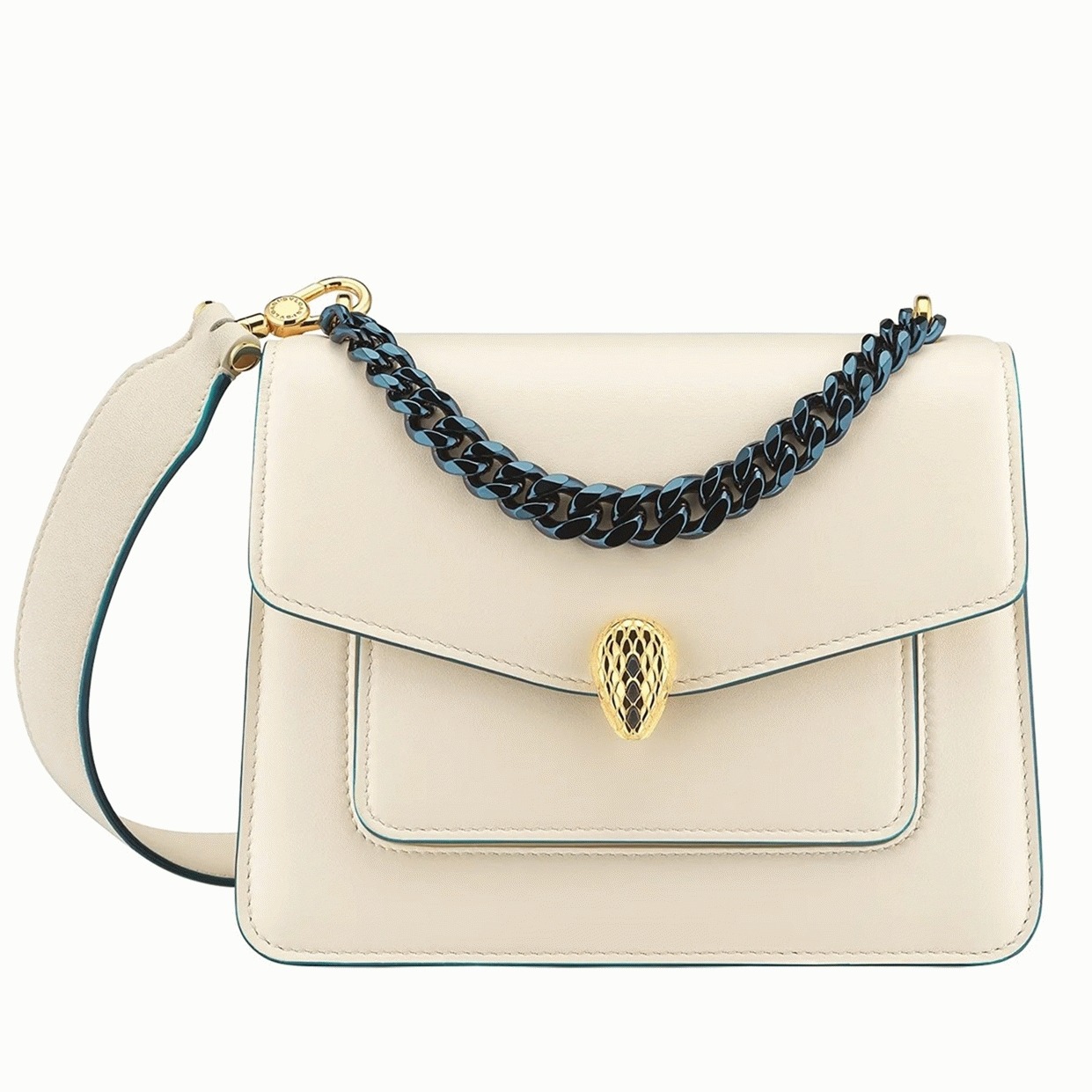Fake Bvlgari Serpenti Forever Small Crossbody Bag with Chain Ivory