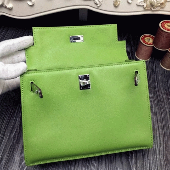Green Swift Leather Top Replica Hermes Kelly Danse Convertible Bag