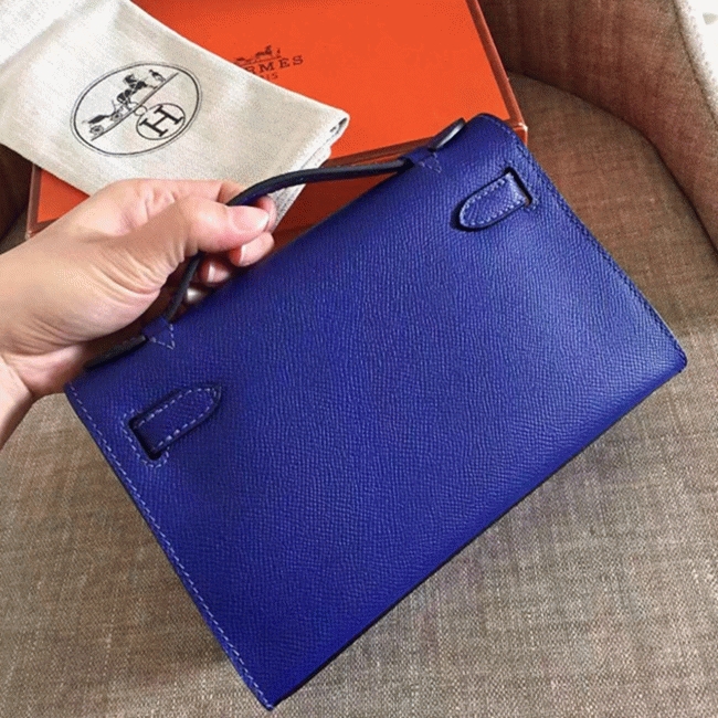 Electric Blue Epsom Replica Hermes Kelly Pochette Bright Purse