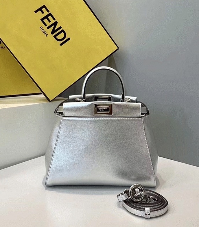 Top Quality Fake Fendi Peekaboo Mini Bag In Silver Metallic Lambskin