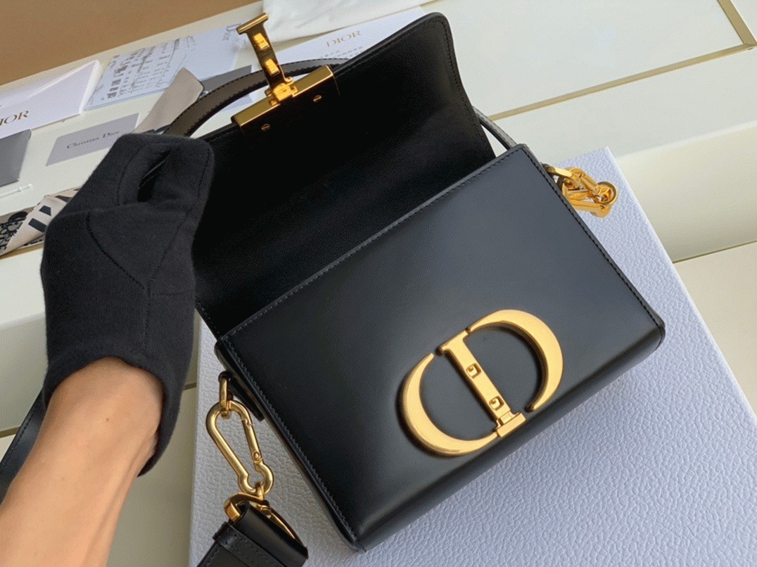 Dior 30 Montaigne Box Bag Replica in Black Box Calfskin