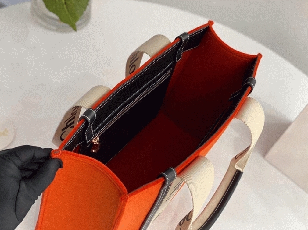 Top Quality Fake Chloe Medium Woody Tote Bag In Orange Felt