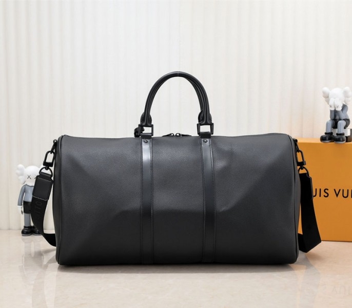 Louis Vuitton Aerogram Keepall Bandouliere 50 Travel Bag In Black