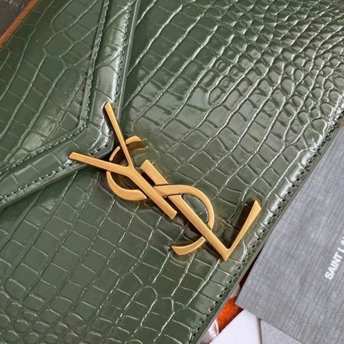 Replica Saint Laurent Cassandra Medium Bag Green Crocodile