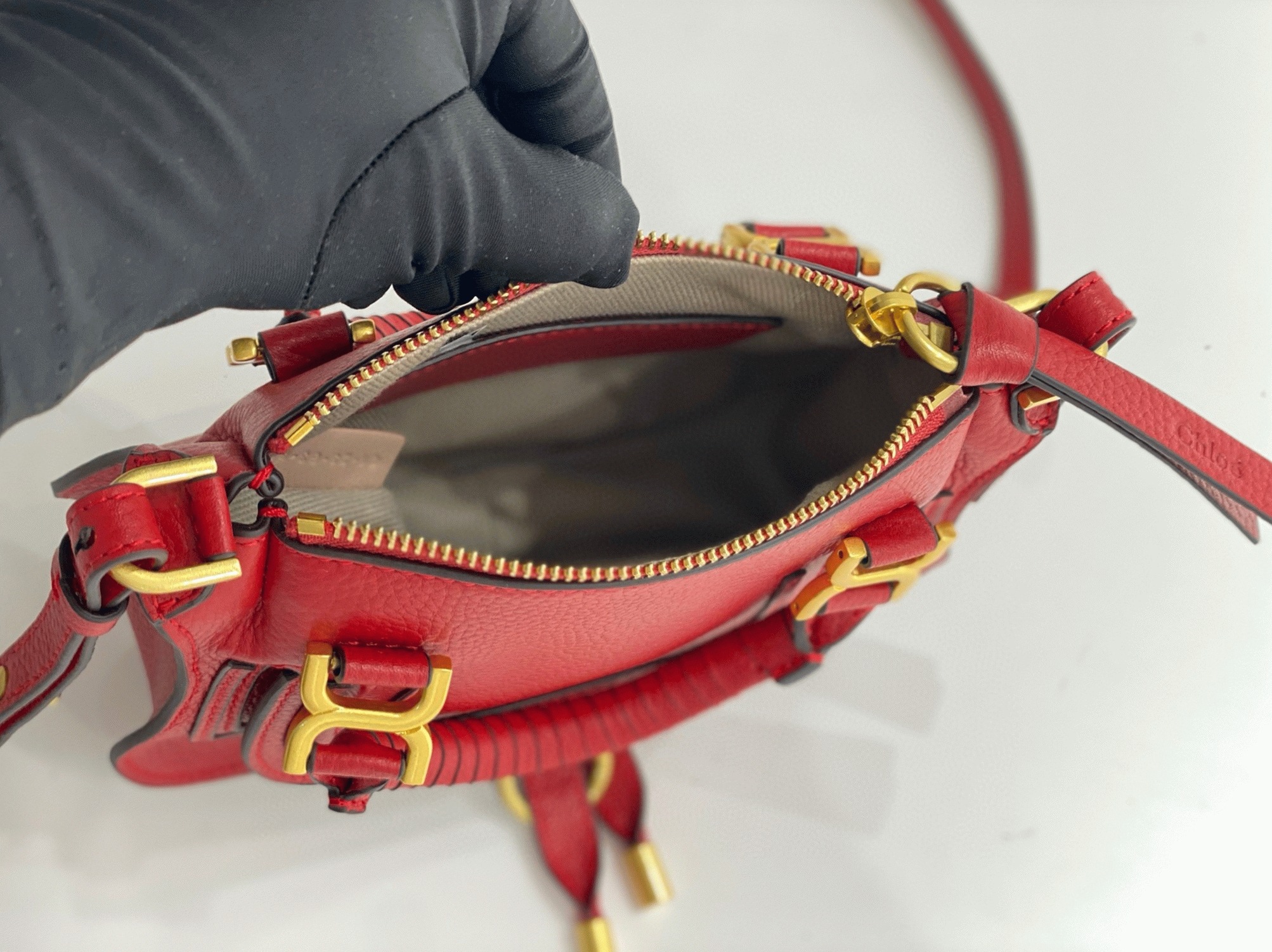 Top Quality Knockoff Chloe Marcie Mini Double Carry Bag in Red Grained Leather