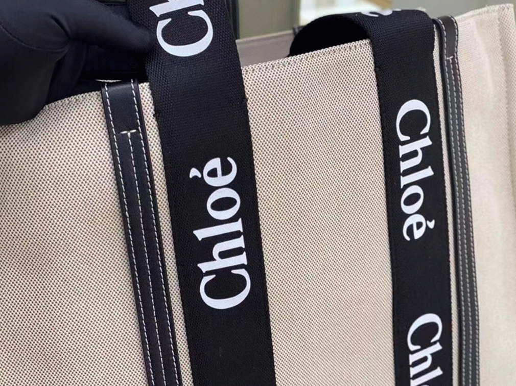 Top Quality Knockoff Chloe Medium Woody Tote Bag in Canvas with Black Leather Strips