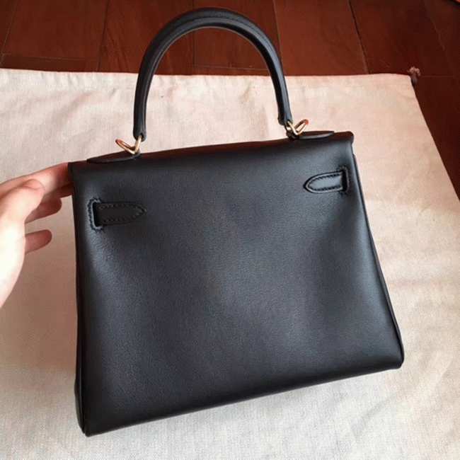 Black Swift Replica Hermes Kelly 25cm Retourne Soft Bag