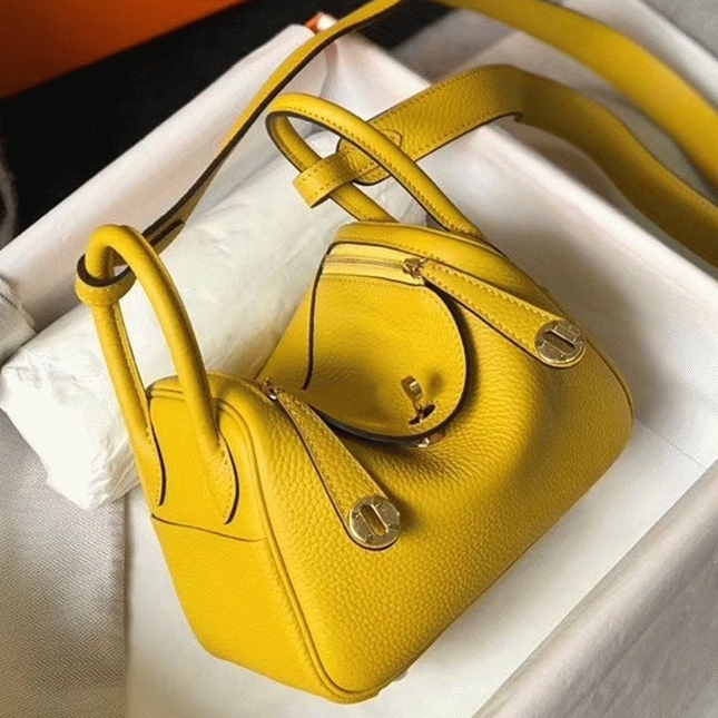 Fake luxury Hermes Lindy Mini handbag in yellow clemence leather