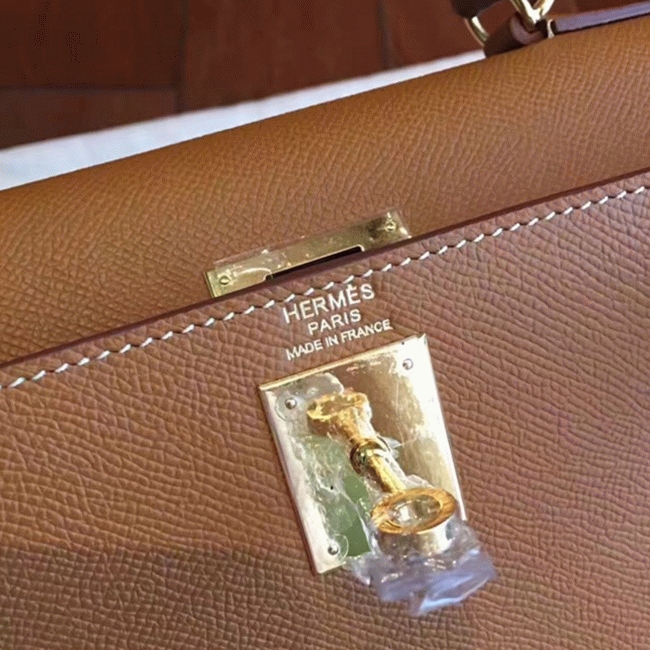 Brown Epsom Faux Luxury Hermes Kelly Sellier 28cm Elegant Purse