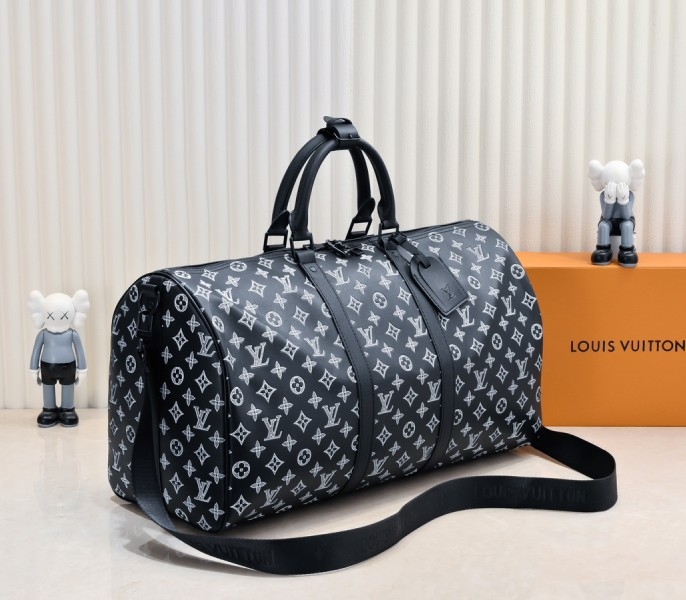 LV Monogram Shadow Keepall Bandouliere 50 In Black