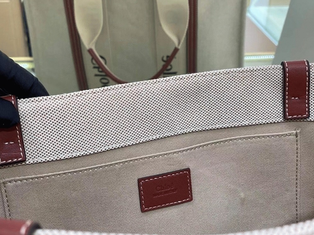 Top Quality Imitation Chloe Large Woody Tote Bag in Canvas with Brown Leather Strips