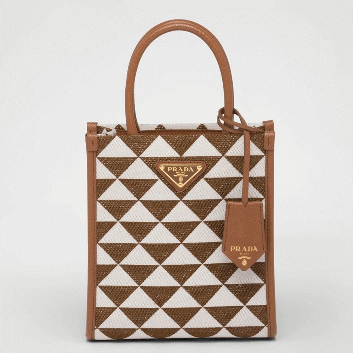 Prada Symbole Micro Bag Replica in White/Brown Jacquard Fabric