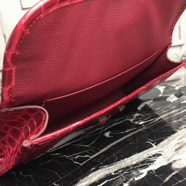 Top luxury dark red crocodile leather replica Hermes Jige Elan clutch bag