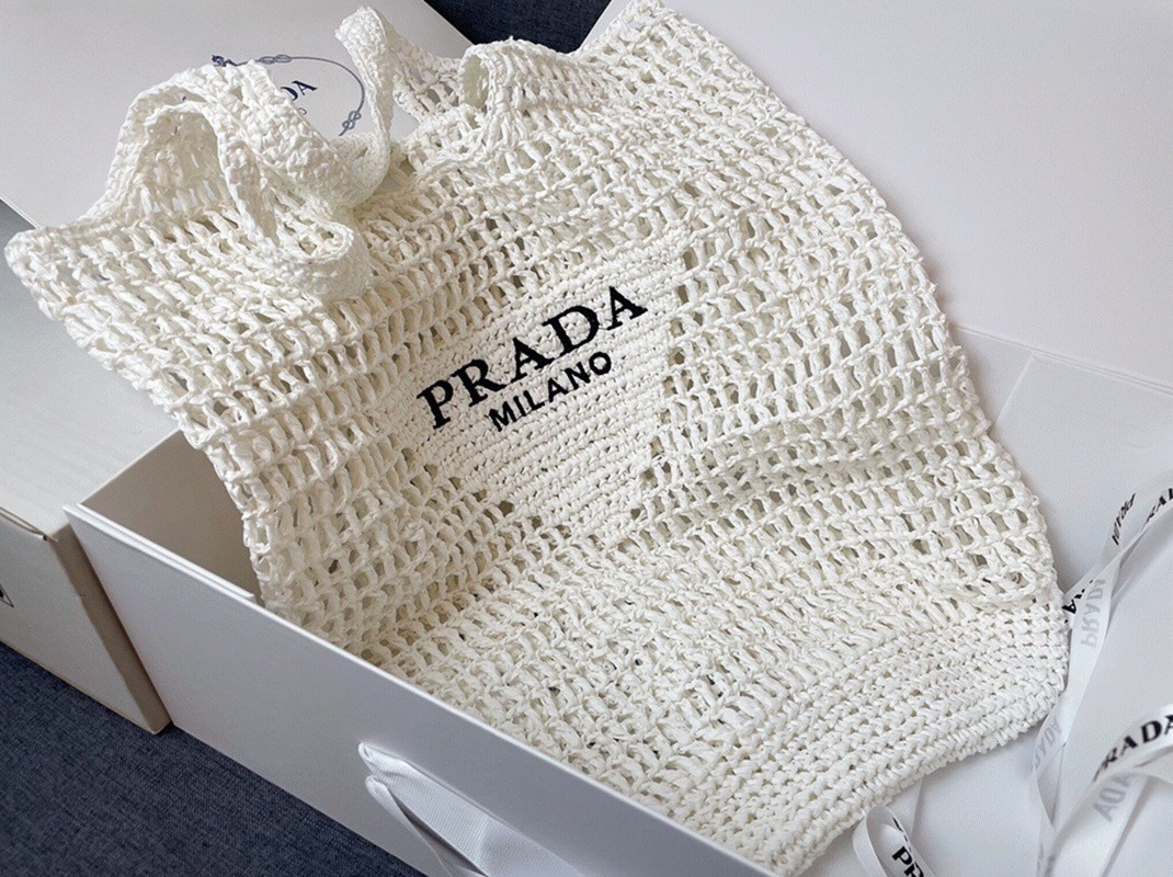 Prada Large Tote Bag Replica in White Woven Raffia