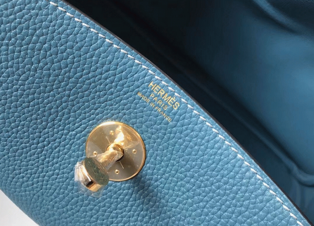 Fake Hermes Lindy 30cm bag in blue jean tone